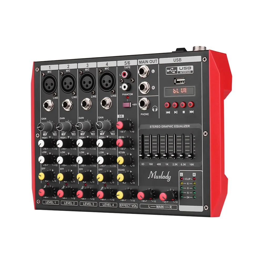 Muslady D6 портативный 6-канальный смешивания консольный микшер 7-полосным
