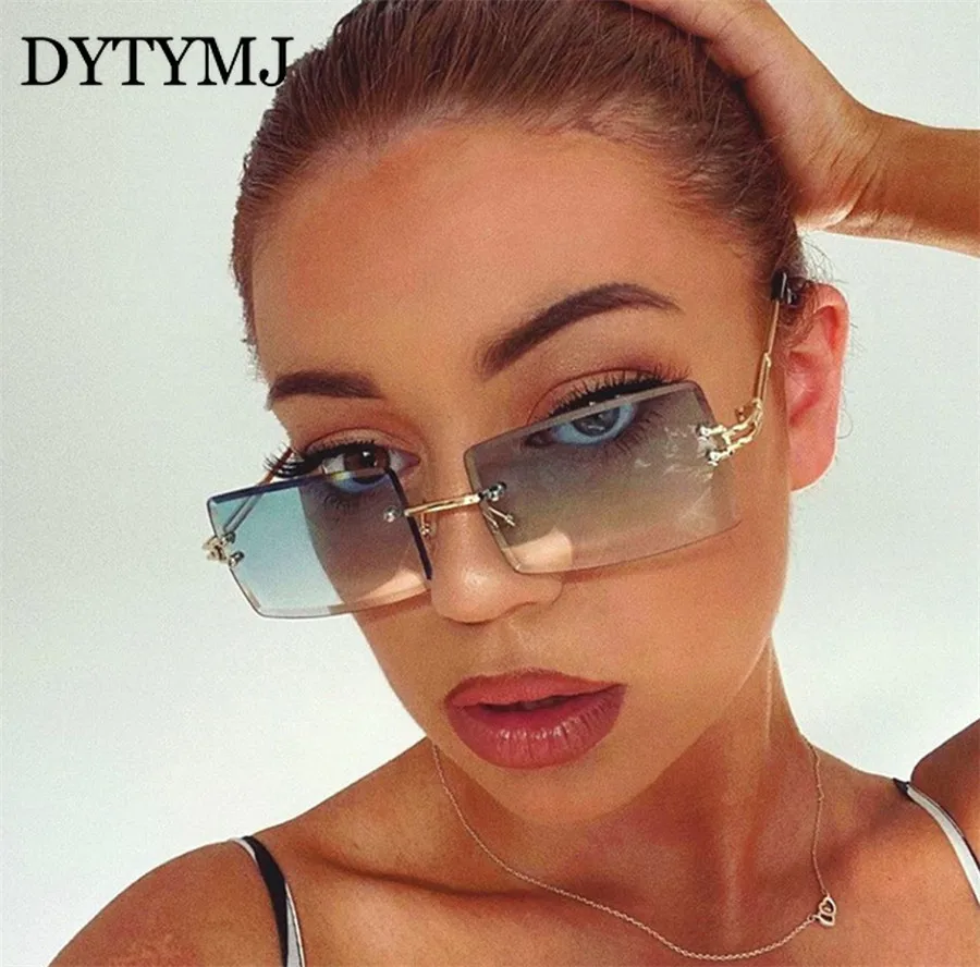 

DYTYMJ Square Sunglasses Women Rimless Sunglasses Women Gradient Luxury Brand Sun Glasses Women Vintage Oculos De Sol Feminino