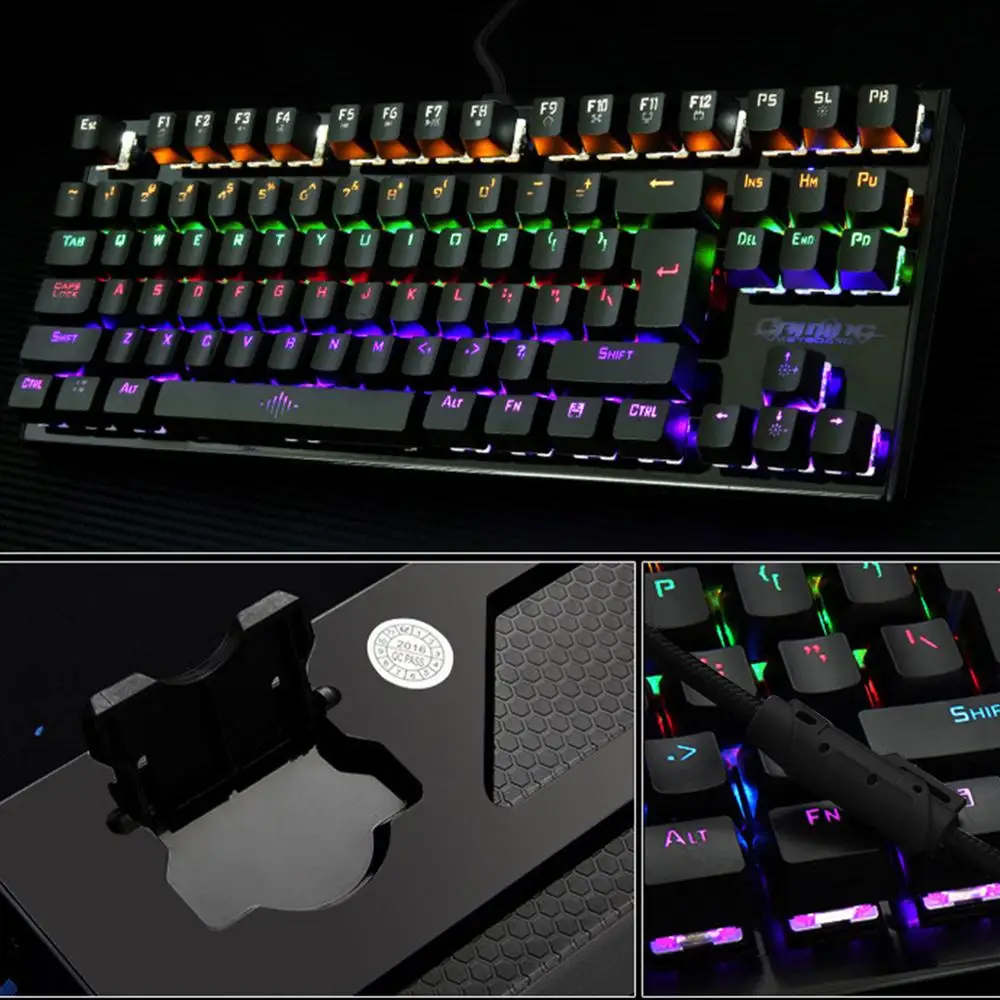 Механическая клавиатура USB Проводная и RGB мышка с подсветкой Pad набор ковриков Красочный светодиодный подсветка 87 клавиш анти-ореолы игровые аксессуары