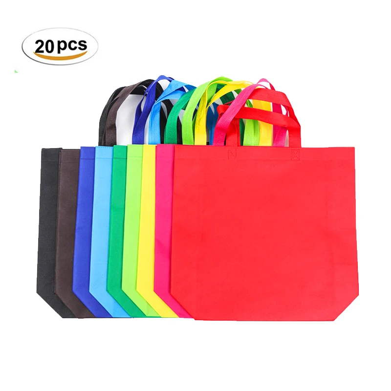 random color 20pcs 20 шт., многофункциональная Подарочная сумка с ручкой, женская сумка для покупок, одноцветная Нетканая, детская, для дня рождения, подарок «сделай сам», сумки-тоут - Цвет: random color 20pcs