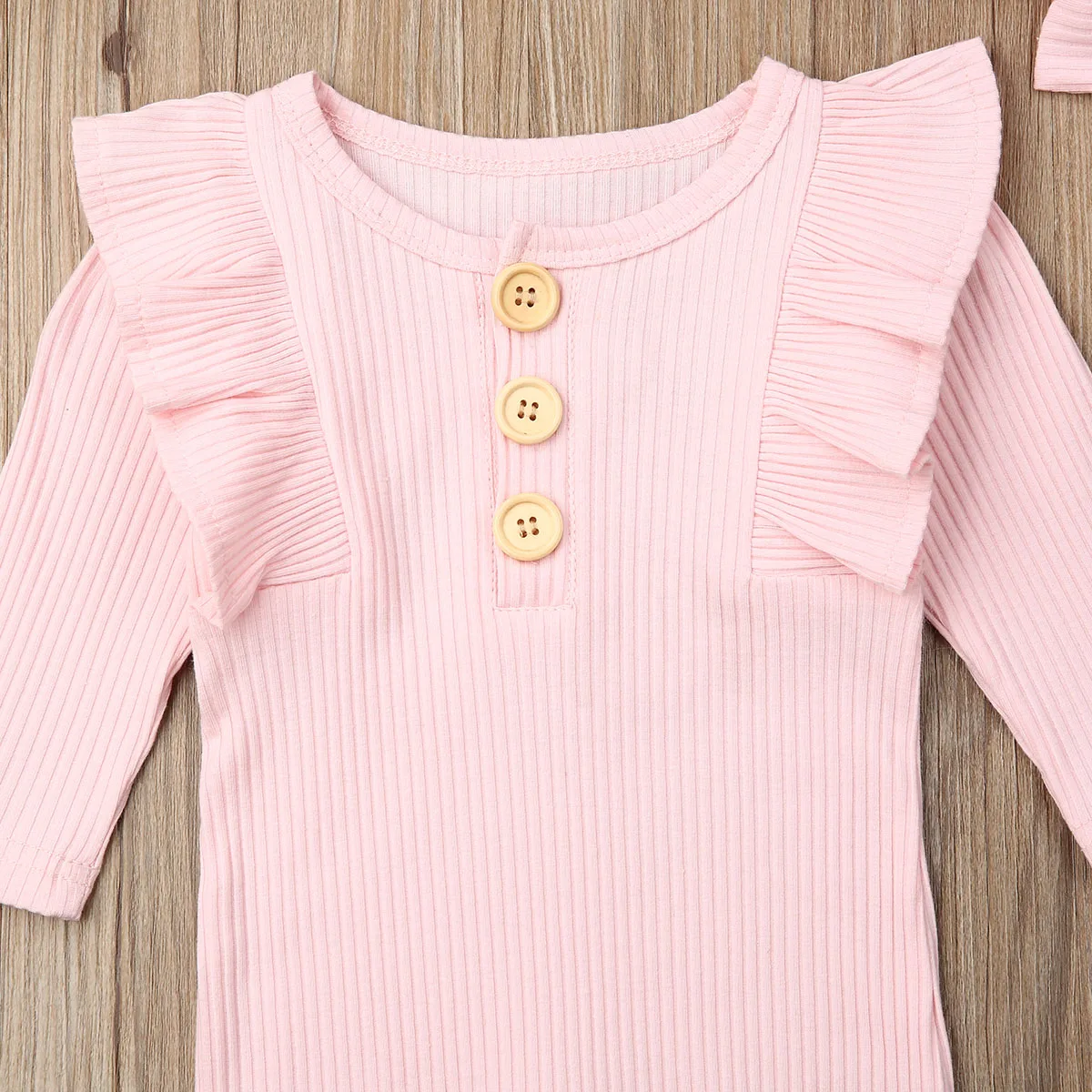 Bayi Anak Laki-laki Gadis Lengan Panjang Baju Monyet Jumpsuit Solid Keseluruhan Headband Bayi Balita Musim Gugur Rajutan Pakaian Set