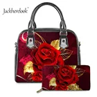 Jackherelook женский Готический дизайн огненная роза Ручки Топы уличная вместительная кожаная сумка и кошелек набор женский клатч сумка для хранения