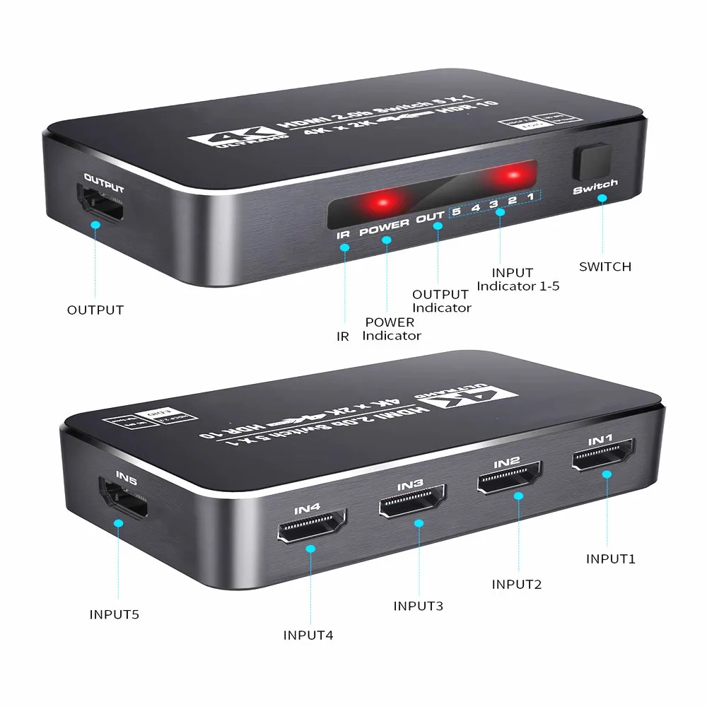 Коммутатор 2 0 совместимый с HDMI 5 в 1 4k60hz hdcp2.2 hdr10 Dolby панорамный звук|Компьютерные