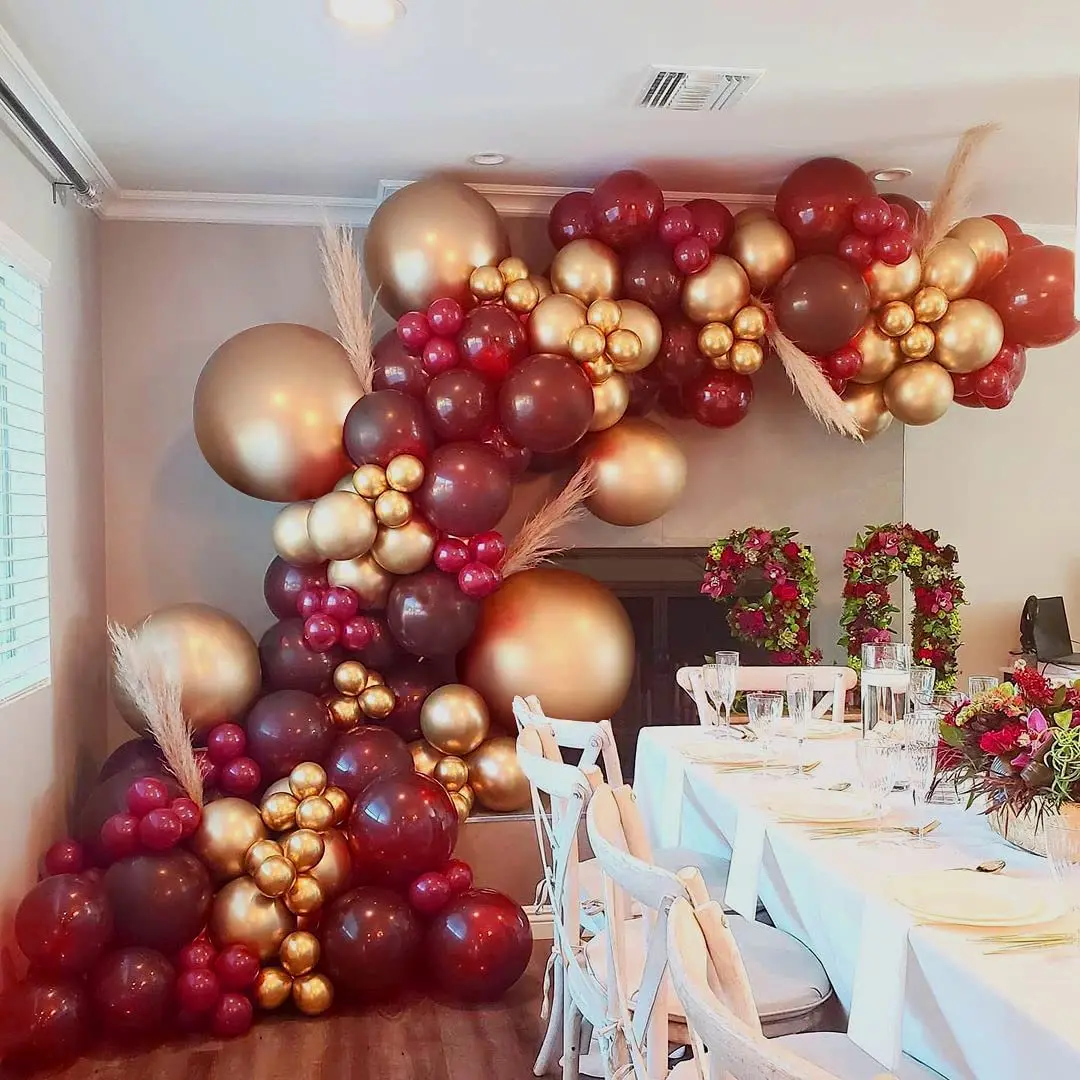 Guirnalda de globos de 18 pulgadas para Metal dorado, juego de arco de plumas rojas para adultos, suministros de decoraci&oacute;n para cumplea&ntilde;os y boda, 118 piezas-0