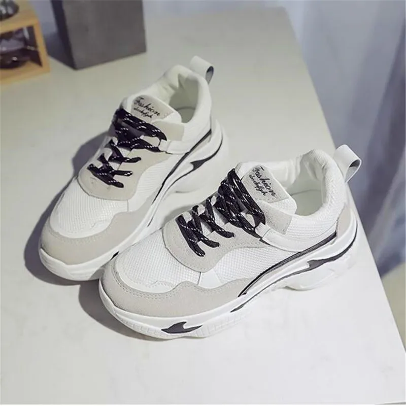 

2020 autumn and winter fashion wild thick bottom increased casual light color matching lace women's shoes