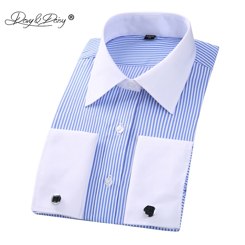 DAVYDAISY Новое поступление 6XL 5XL мужская рубашка с французскими манжетами рубашки с длинным рукавом мужская одежда мужская рубашка для свадьбы брендовая одежда DS345