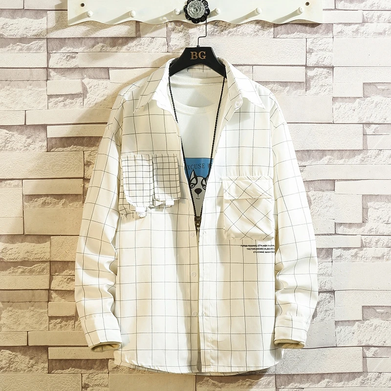 

Men Long Plaid Sleeve Shirt Loose Japanese Streetwear Fashion 2020 Casual Shirts Plus Asian Size M-5XL