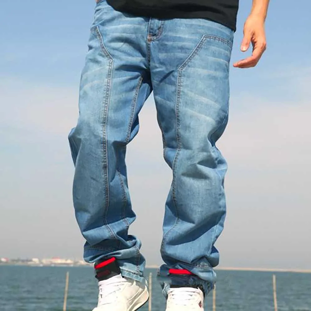 Plus Size Fashion Jeans Men Casual Denim Pants Loose Baggy Jeans Straight Trousers Hiphop Harem Jeans Streetwear Men Clothing