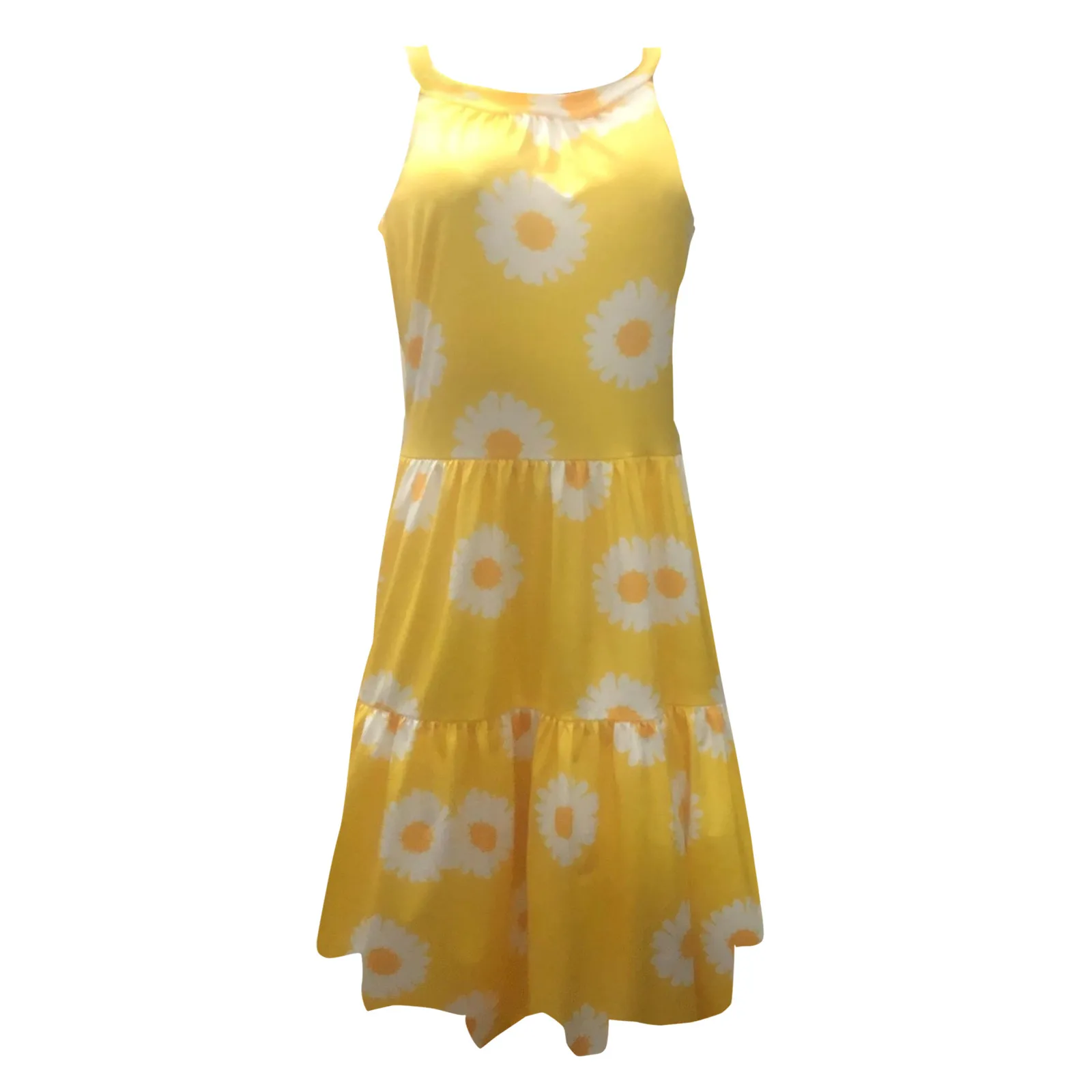 

40# Vintage Print Summer Dress O Neck Loose Hem Sleeveless Halter Knee-length Dress Vintage A Line Dresses For Women Vestidos