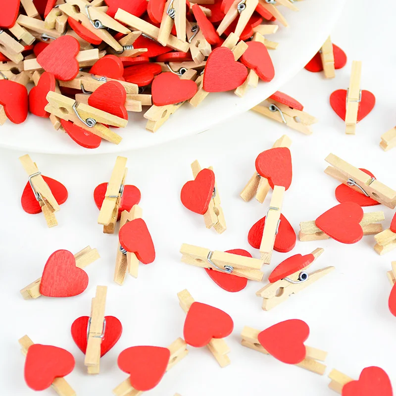 

50Pcs/Pack Colorful Mini Heart Wooden Clothespin Photo Paper Clips Peg Pin Craft Postcard Clips Home Wedding Party Decoration