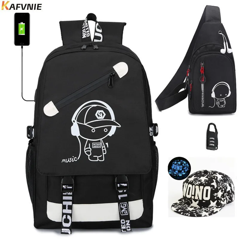 Школьный рюкзак из ткани Оксфорд 4 в 1 светящийся нагрудный Рюкзак 15 6 дюйма с