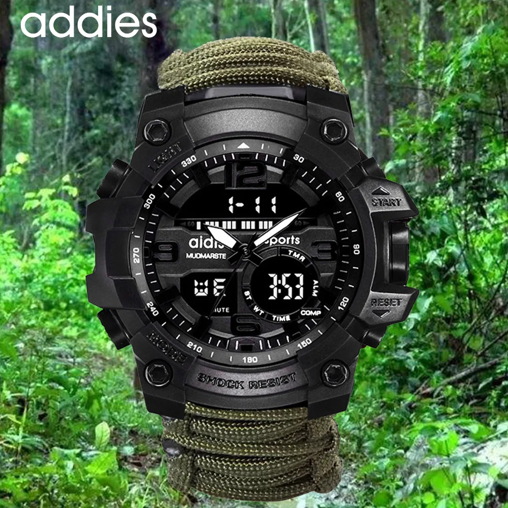 Светодиодные военные часы с компасом 30 м мужские водонепроницаемые спортивные