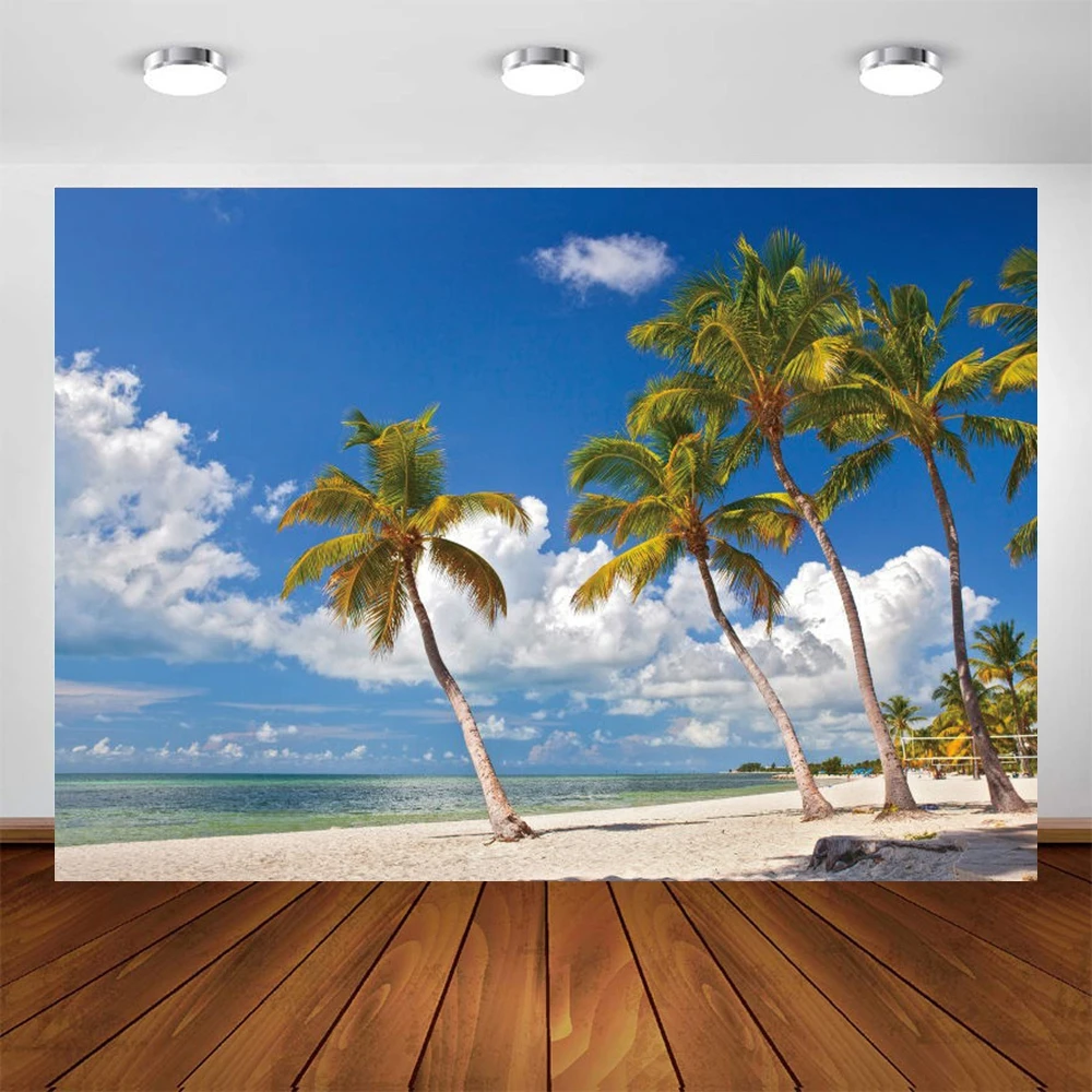 

Yeele Summer Tropical Landscape Coconut Tree Backdrop Seaside Beach White Cloud Background Photography Photo Studio Photophone