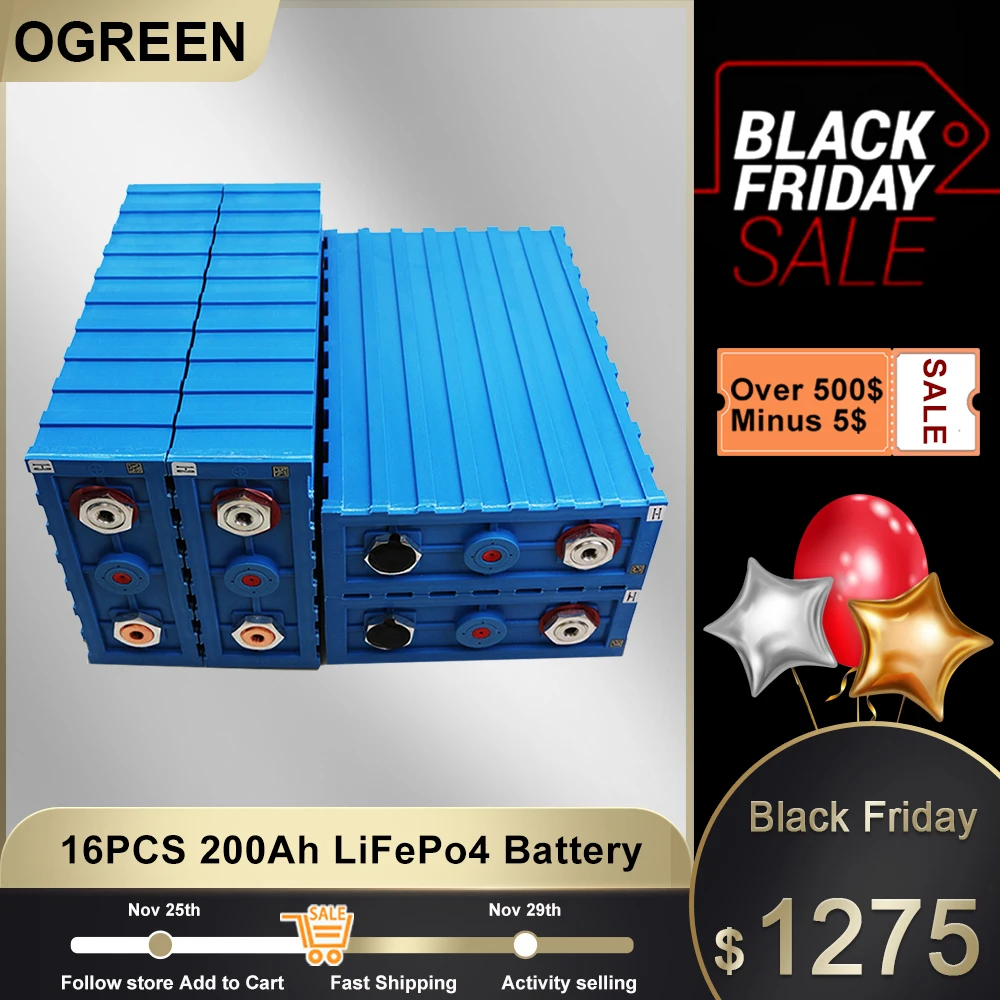 

16pcs New 3.2V 200Ah Lifepo4 Battery Pack 12V 24V 48V Cell Rechargeable Batteries for Electric Car RV Solar Energy EU USTax Free