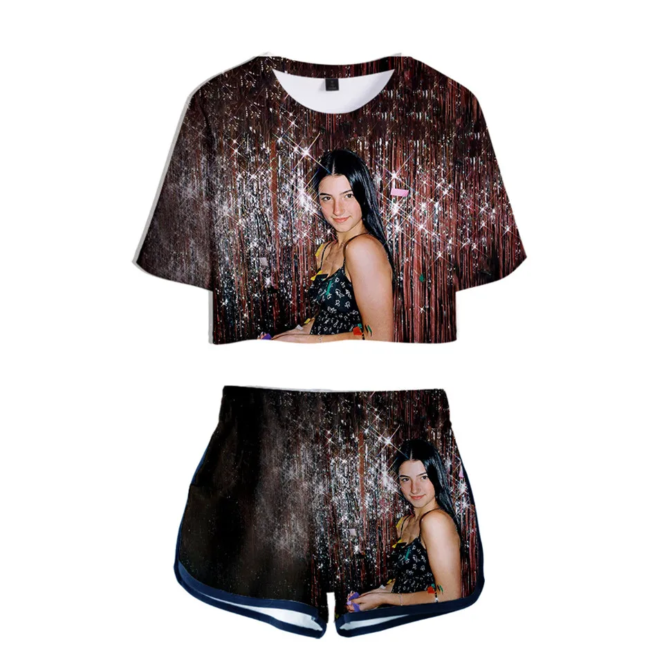 

The Hype House 3D Pop Shorts And T-shirts Charli D'Amelio Women Two Piece Sets Cool Addison Rae Crop Top Clothes Sport suit Girl