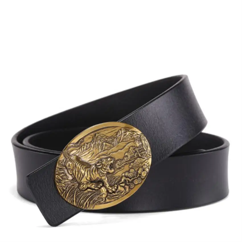 

Pin Buckle Split Leather Tiger Belts Fashion Cowboy Jeans Belt Male Punk Waistband Quality Assurance BCD023