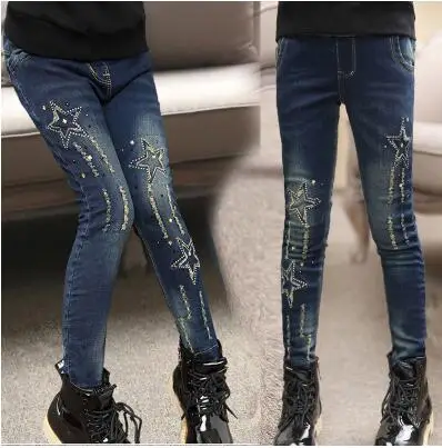 437 jeans Коллекция года, Весенняя детская одежда джинсы для девочек повседневные тонкие джинсы для маленьких девочек, джинсы для крупных девочек, длинные штаны - Цвет: 437 jeans