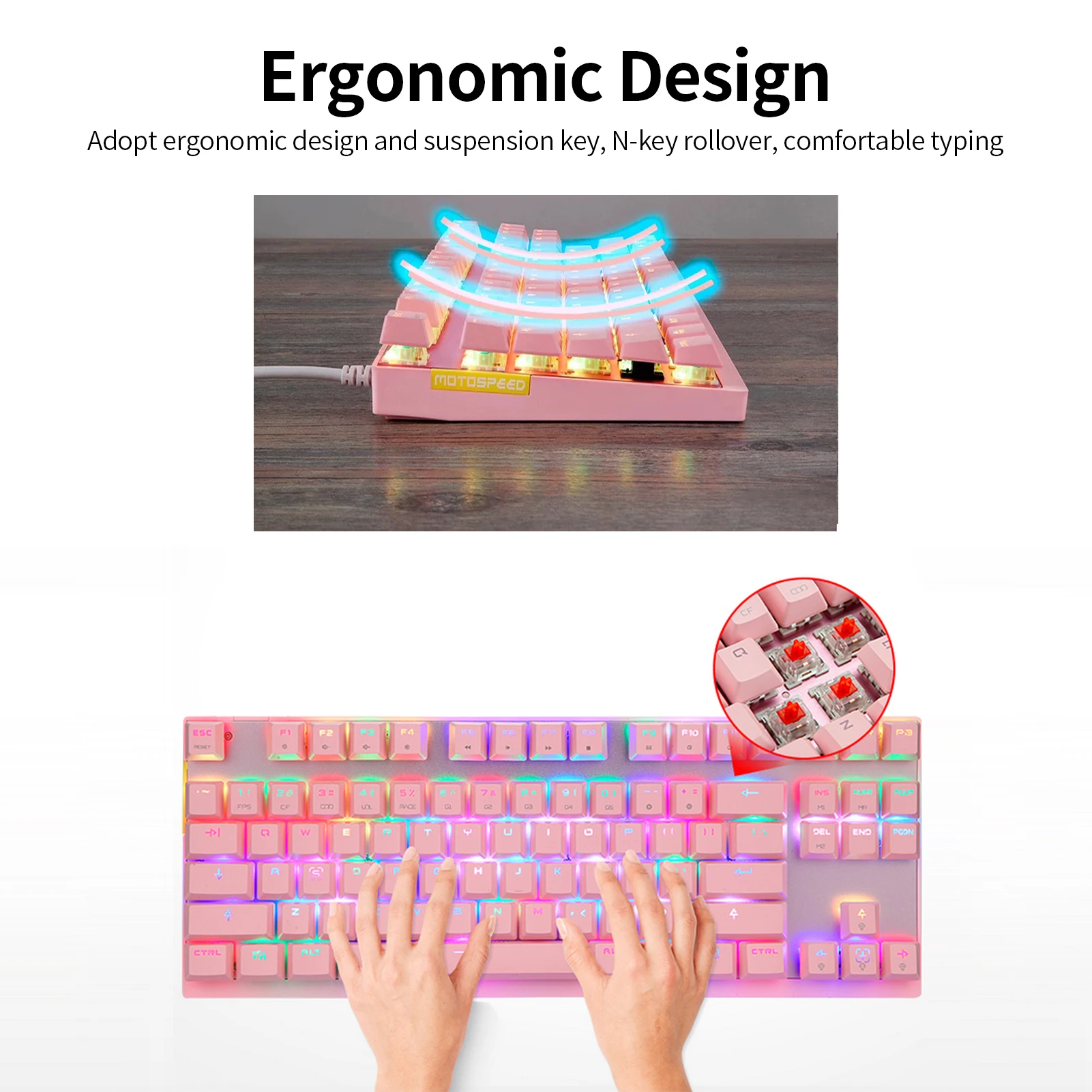 MOTOSPEED клавиатура CK82 механическая 87 клавиш RGB игровая с OUTMU Red Switch мультимедийные