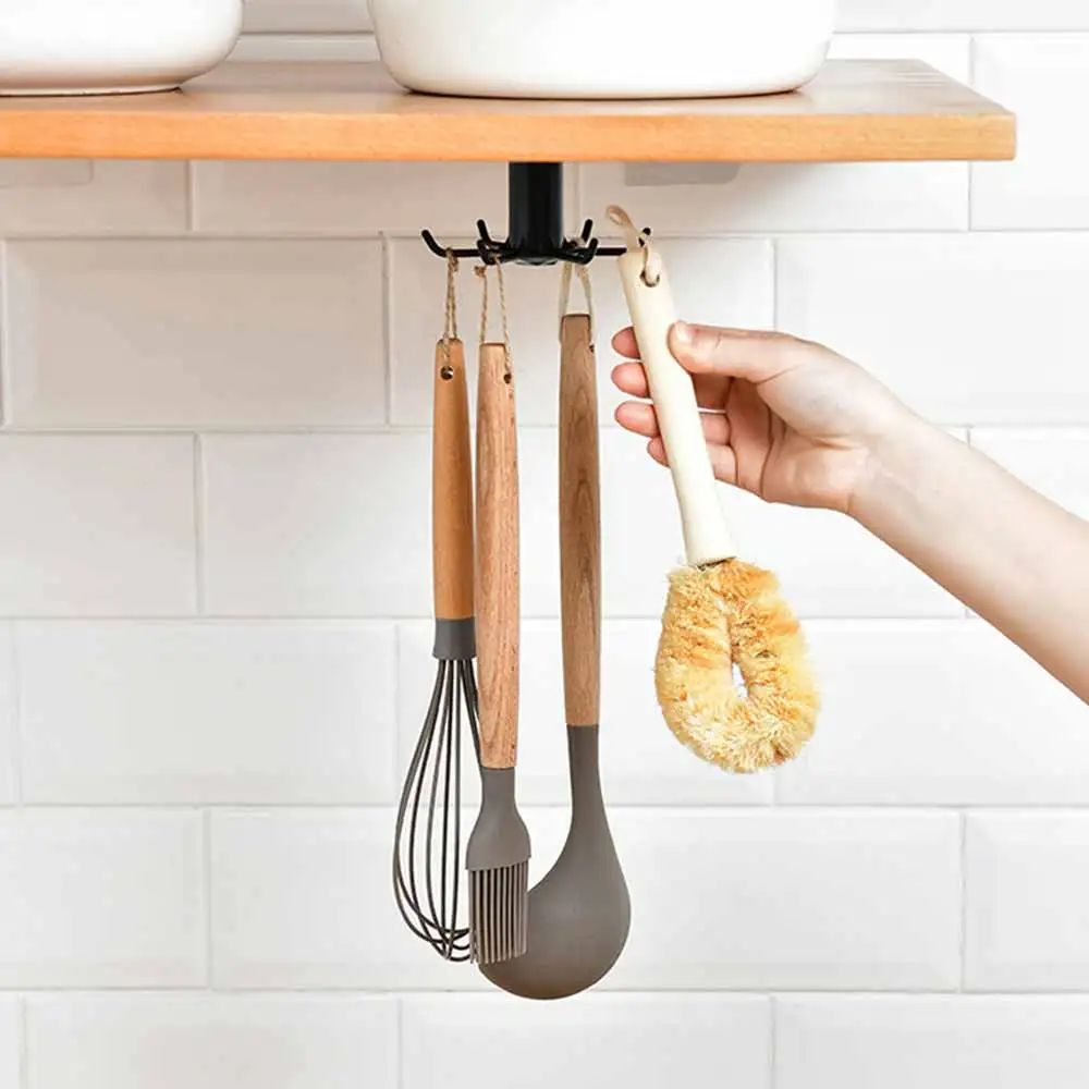 

360 Degrees Rotated Kitchen Hooks Self Adhesive 6 Hooks Home Wall Door Hook Handbag Clothes Ties Bag Hanger Hanging Rack