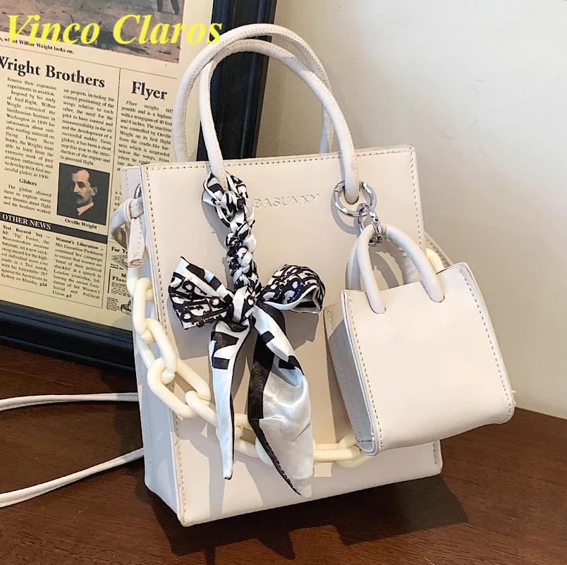 

Small Tote PU Leather Bags Set with Scarves Fashionable Purses and Handbags Luxury Designer Shoulder Cross Body Bags Sac Cute