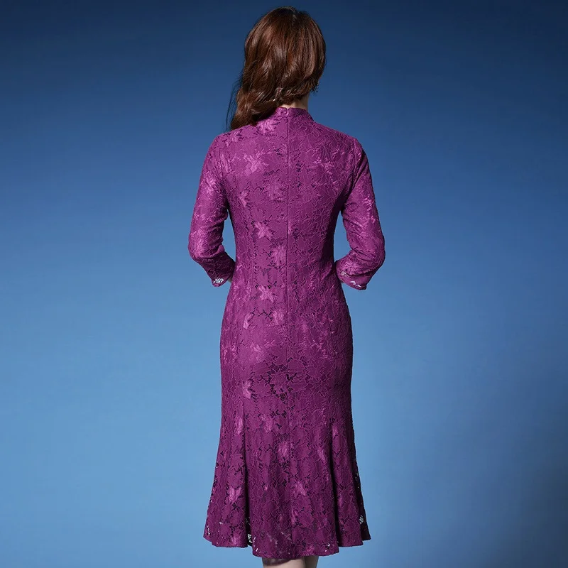 

Size New Plus Lace Bodycon Dress 2021 Spring Fashion Brides Party Women Elegant Embroidery 3/4 Sleeve Sexy Hip Package Dress 4XL