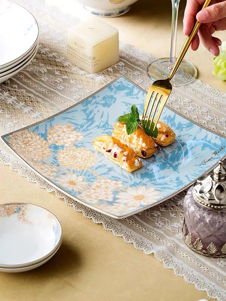 

Ten person ceramic dinner set, congee bowl, flavor saucer, fish plate, chopsticks, bone china, excellent soup pot