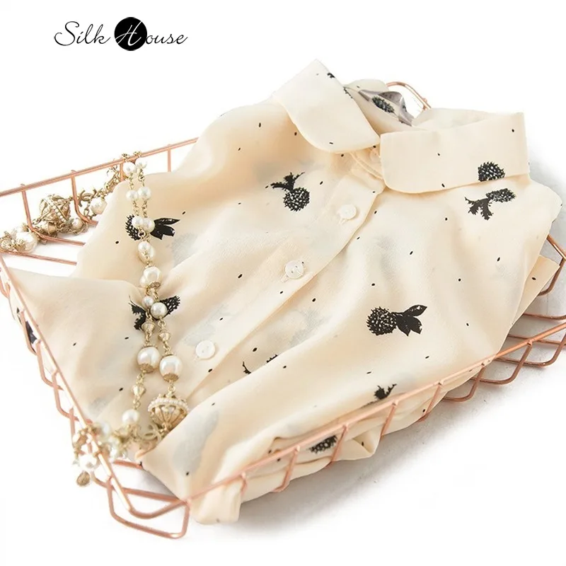 

Женская рубашка с длинным рукавом, оригинальная рубашка из крепа с принтом в виде свежего солнца и фруктов, 18 м, для ранней осени