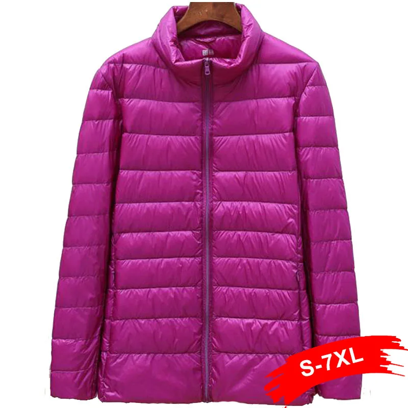 Зимняя женская куртка на утином пуху с воротником стойкой Размер 5XL 6XL Короткий