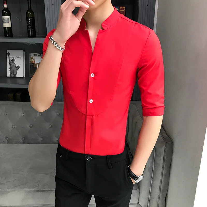 Рубашка мужская мода воротник поделка рукав рубашка ночной клуб ktv бар стилист