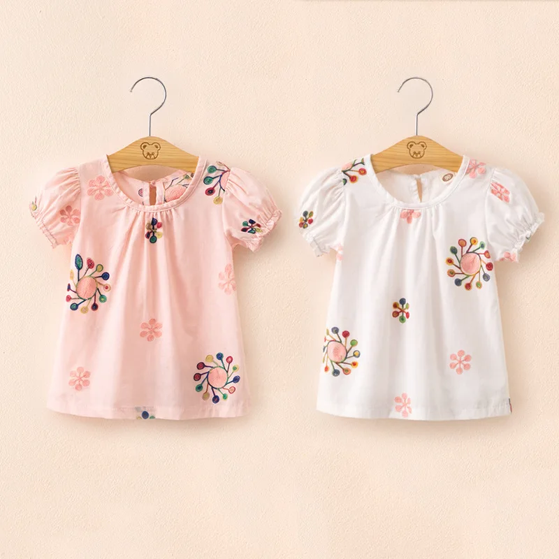 

2021 New Children's Summer Embroidered Baby Shirt Short Sleeve T-Shirt Girls Embroidered Top Children's Pullover Fashion