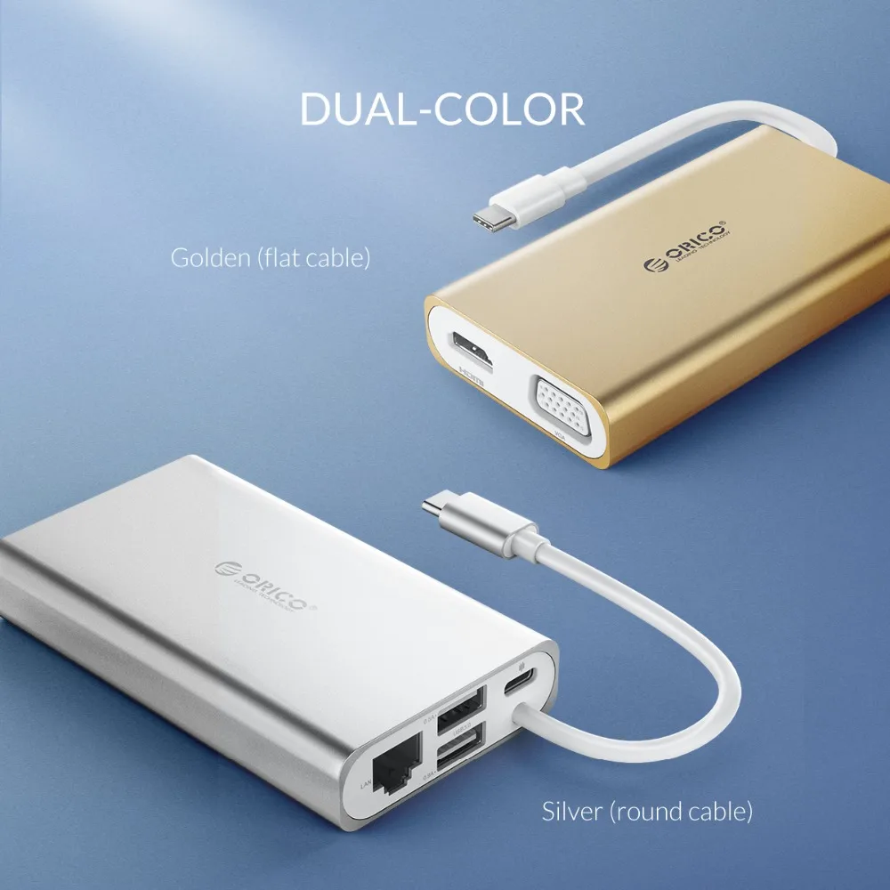 ORICO USB C концентратор Тип C Настольный Ноутбук док-станция для MACbook Apple USB-C к HDMI 4 к VGA порт концентратор RJ45 сетевой конвертер