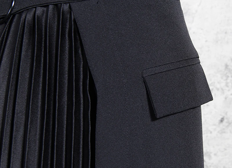 

[EAM] HighWaist Black Asymmetrical Pleated Temperament Half-body Skirt Women Fashion Tide New Spring Autumn 2021 19A-a779