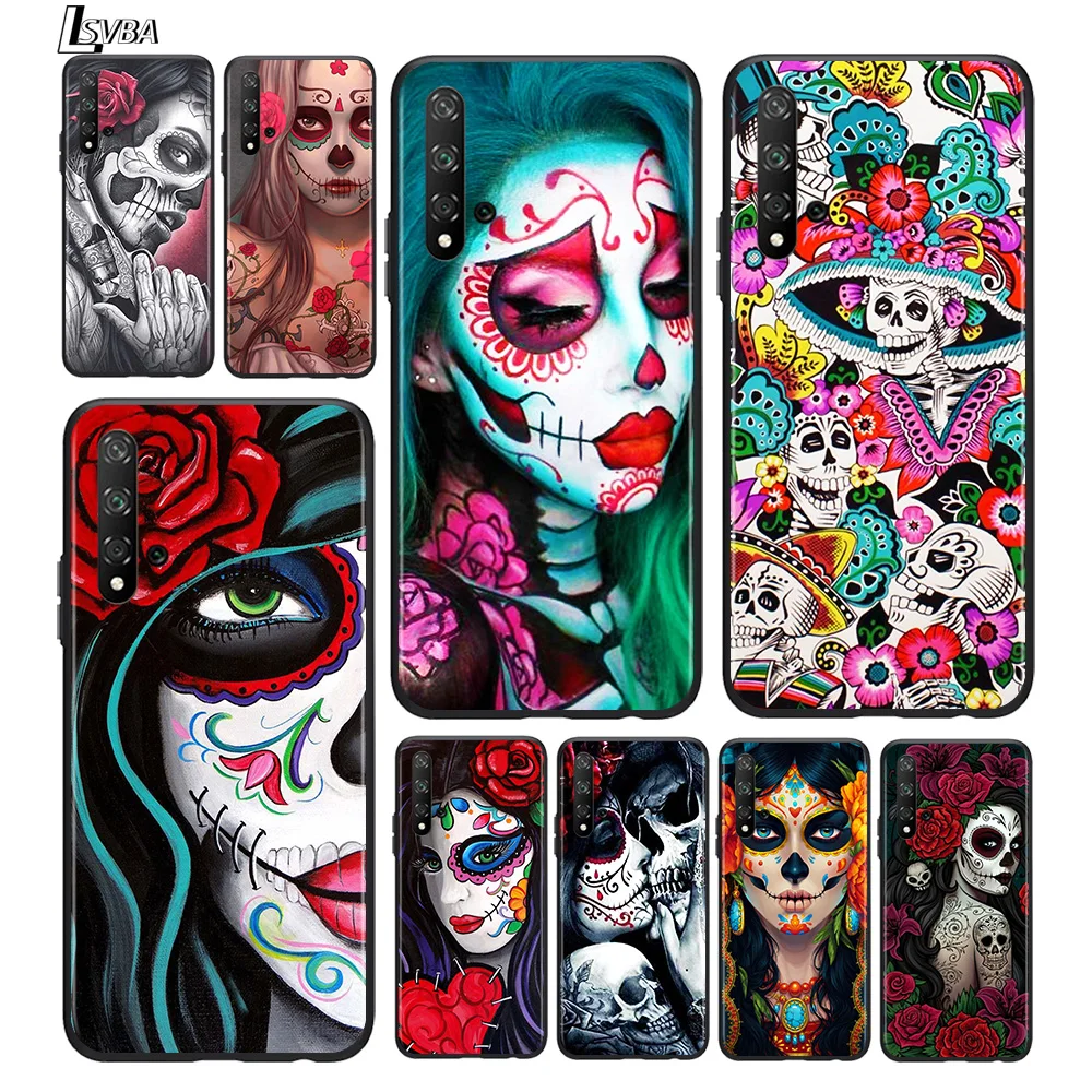 

Catrinas and skull For Huawei Honor 10 20 30 10i 20i 30i 10X V20 V30 20S 30S 30i X10 Pro Plus Black Silicone Phone Case