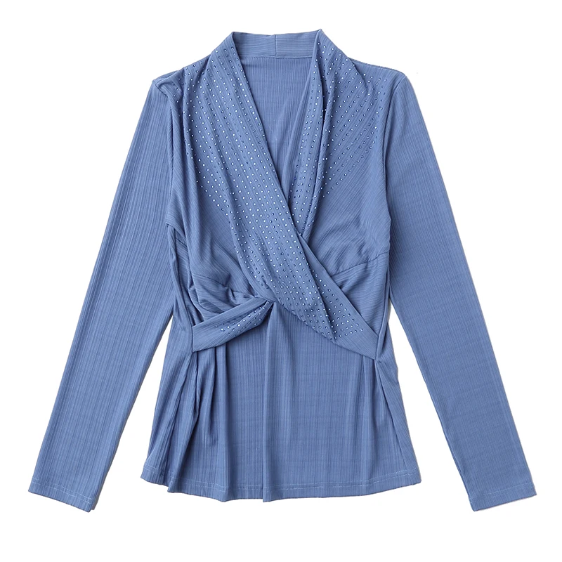 

Will knit set auger v-neck top female long sleeve spring new coat joker brim design T-shirt