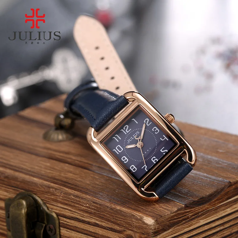 Marke Julius casual Frau Mode Silber розовое золото Rechteck Leder ремень Platz beruhmte дизайн Beliebte Uhr lusus JA