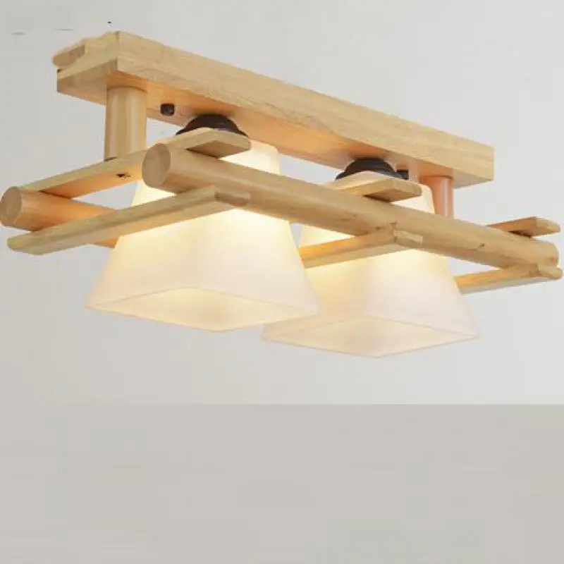 Скандинавские деревянные стеклянные потолочные светильники деревянный