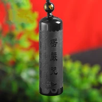natural black obsidian buddhism heart meridian jade pendant necklace carved fashion jewelry amulet accessories for men women
