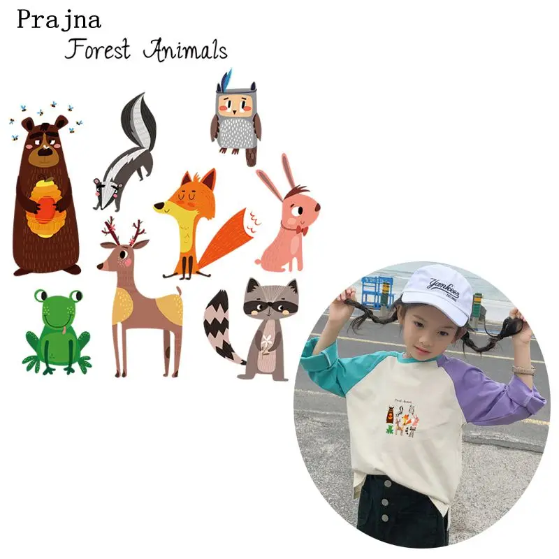 Prajna Переводные виниловые термонаклейки с изображением лесных животных утюгом