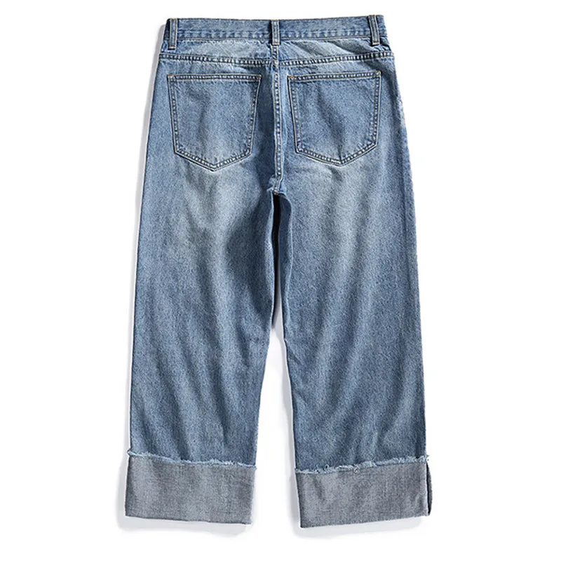 New Fashion Patch Embroidery Hole Ripped Men Hip Hop Jeans Trousers Oversize Straight Beggar Denim Pants Punk Goth Ropa Hombre