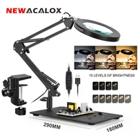 newacalox 5x magnifying glass usb 3 colors led lamp large iron plate welding tool soldering iron repair illumination table lamp