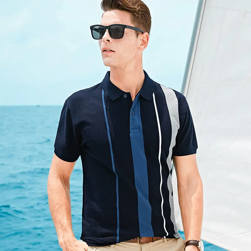 

Jamick cotton polo shirt men's 2021 summer new 100% cotton cool breathable vertical stripe short sleeve men's T-shirt