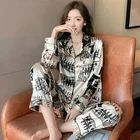 Пижамный комплект Женский атласный с V-образным вырезом и длинными рукавами