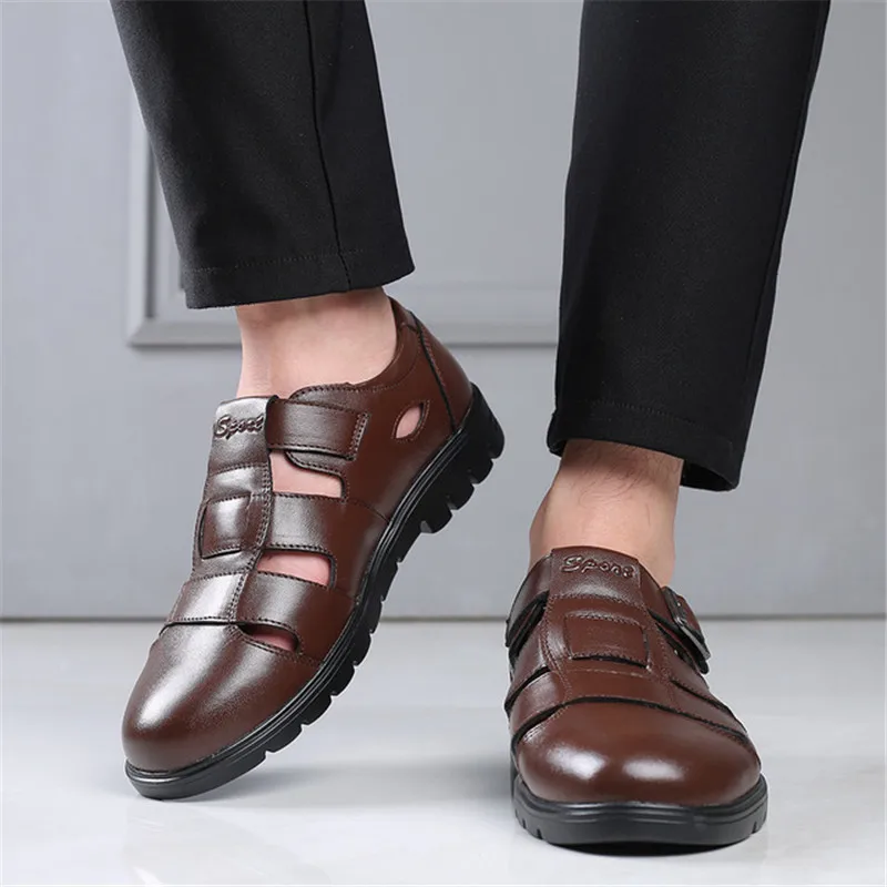 Мужские открытые сандалии черные Нескользящие деловые повседневные босоножки