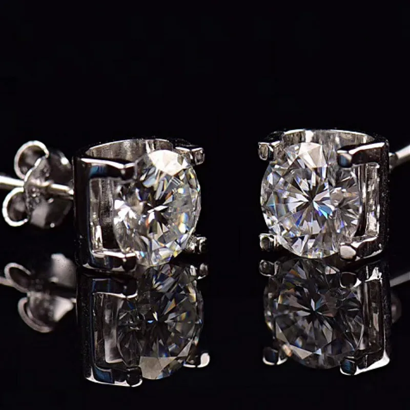 Классические серьги гвоздики из белого золота 0.5ct 2ct Moissanite 18k Gold Diamond юбилейные