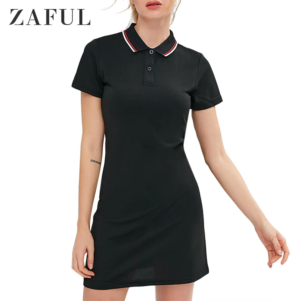 ZAFUL мини Спортивное платье с коротким рукавом отворотом на шее спортивное