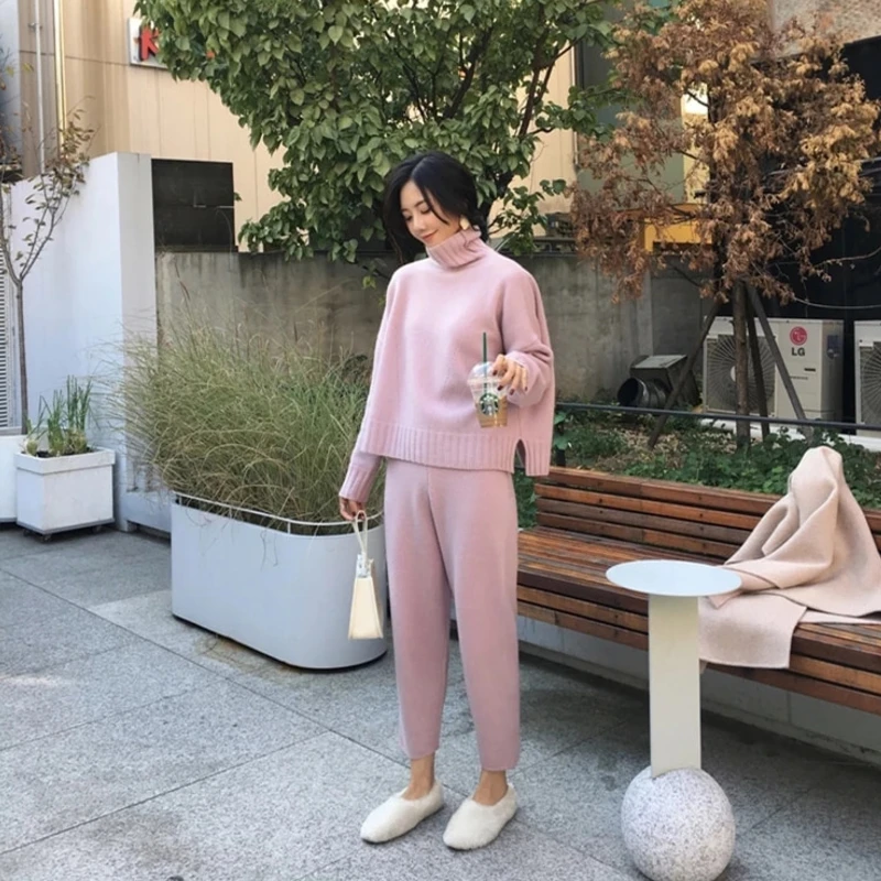 Женский костюм толстовки комплекты водолазки с длинным рукавом вязаные свитера