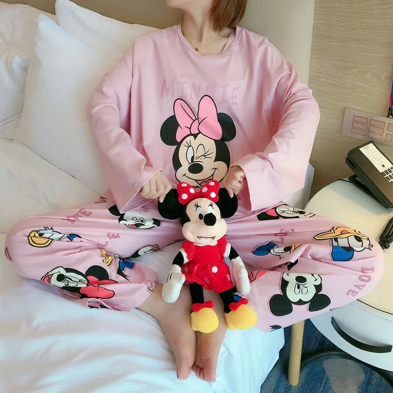 Новинка женская пижама Минни Disney осенне-зимняя одежда для сна с длинным рукавом