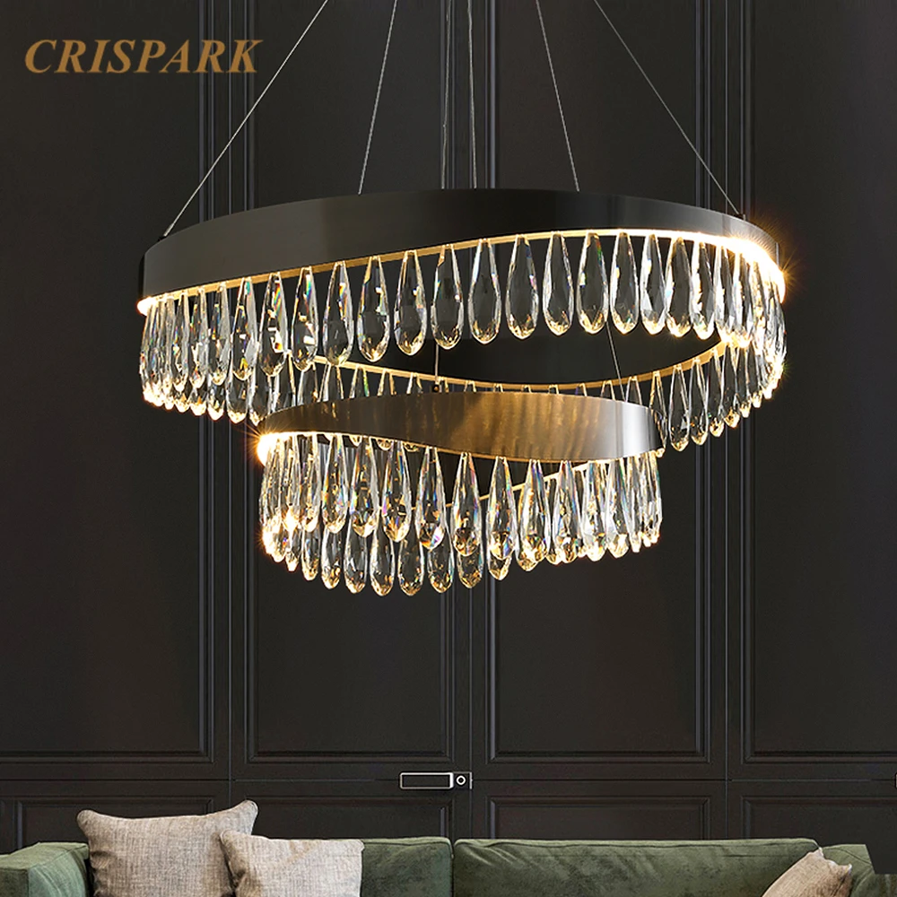 売却 スパイラルクリスタルシャンデリアライトは、現代の高級光沢クリスタルラウンド天井ランプ北欧アールデコ調のリビングルームのためのホテルヴィラ