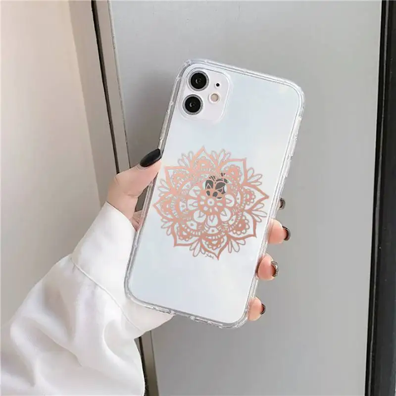 

Retro art Mandala flower pattern Phone Case Transparent soft For iphone 5 5s 5c se 6 6s 7 8 11 12 plus mini x xs xr pro max