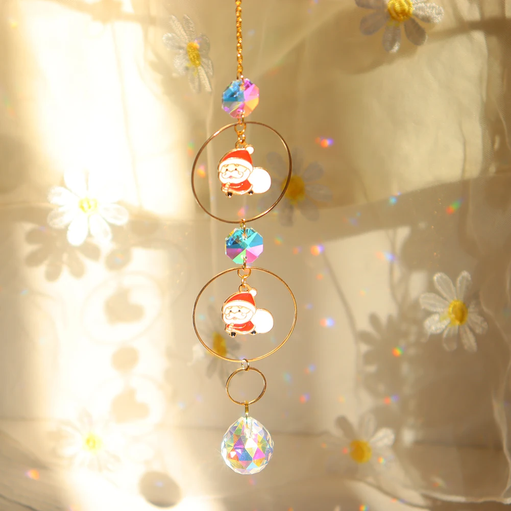 Crystal Wind Chime Christmas Pendant Santa Xmas Trees Drop Ornament for Home Window Wall New Year's Decor 2022 Gifts | Дом и сад